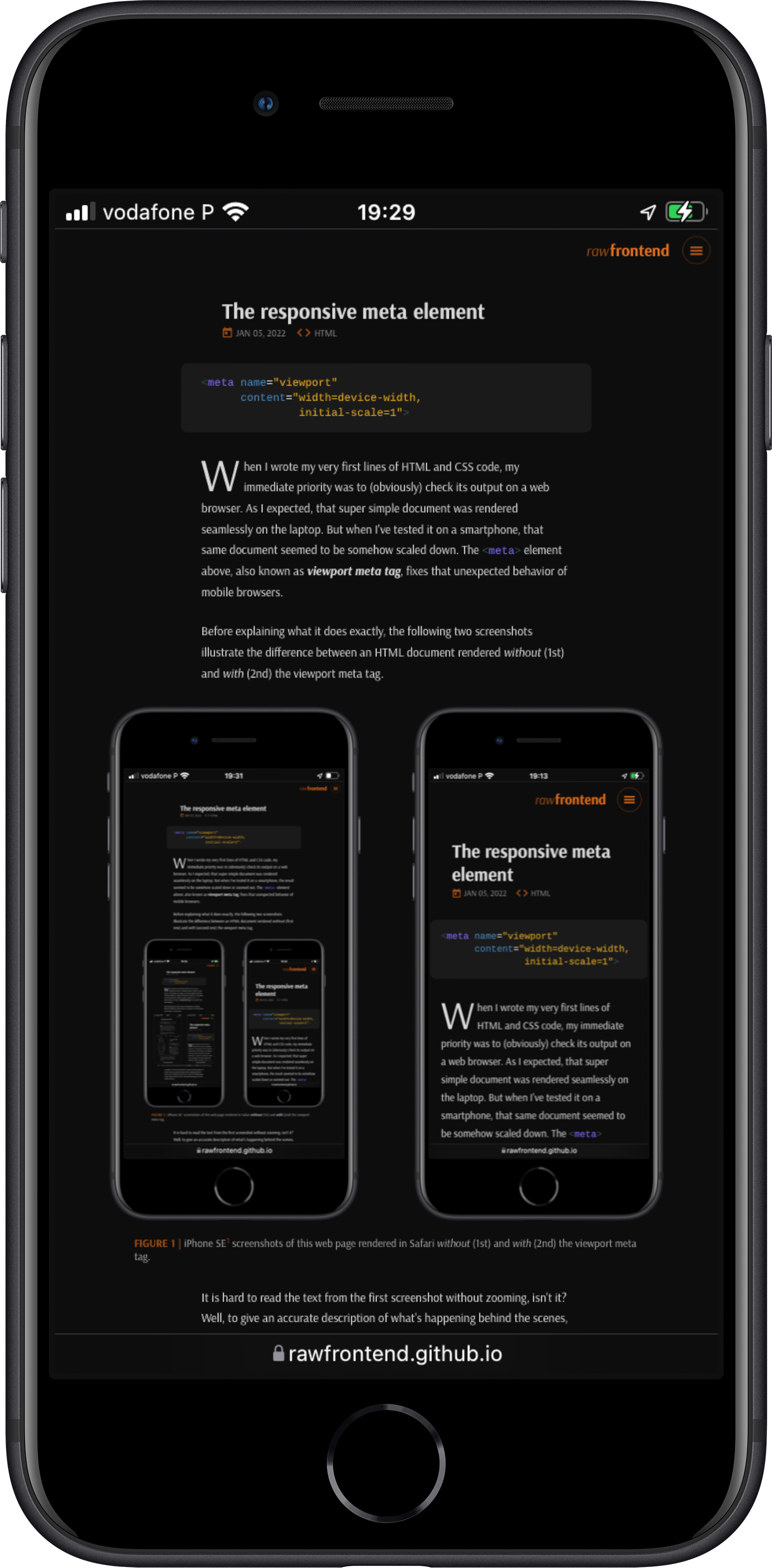 iPhone screenshot of this web page rendered without the
                  viewport meta tag (scaled down).